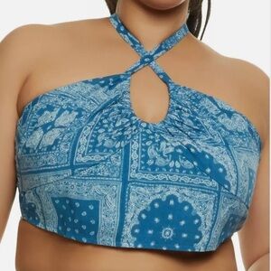 Soft Sport NWOT bandana print halter tie back crop top plus 2X